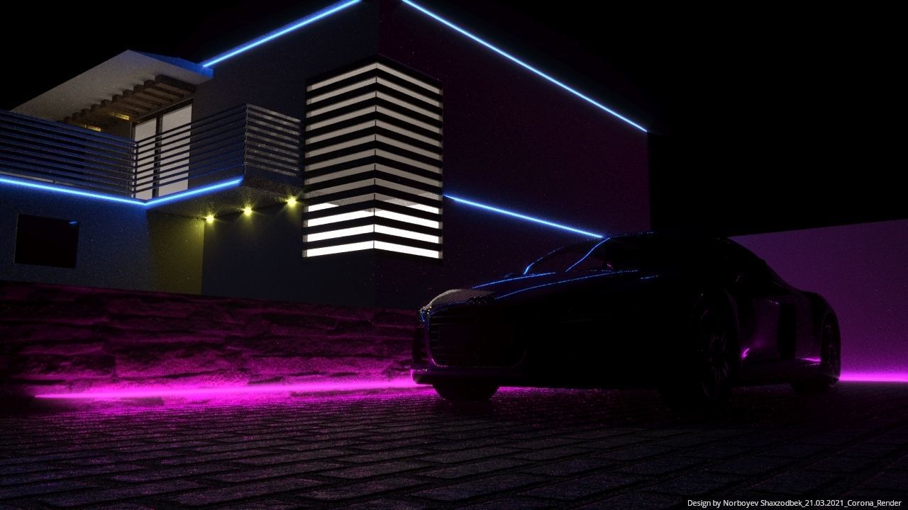Neon lamp house  3D model_2
