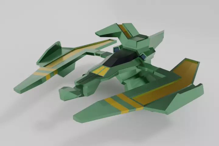Spaceship robot with two wings Low-poly 3D model
