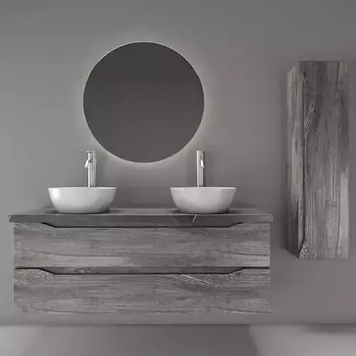 bathroom set 8 modern vanity with double sinks and round mirror 3D model