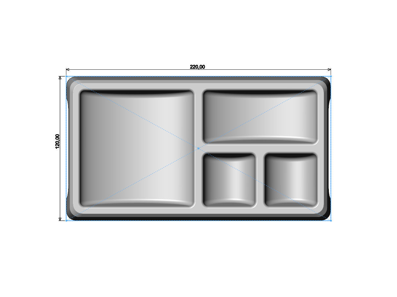 Rectangular 4 pockets serving tray relief  3D print model_6