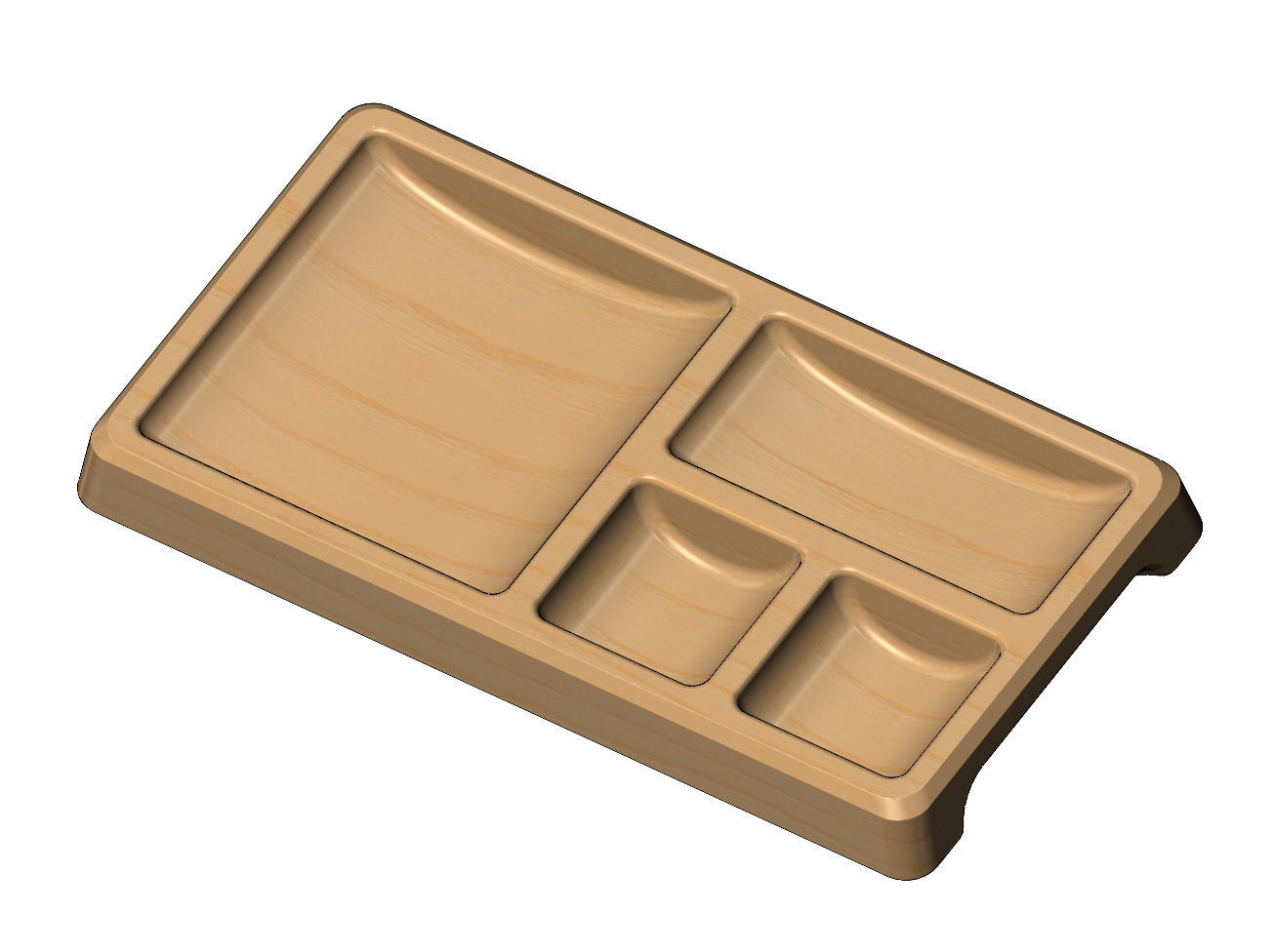 Rectangular 4 pockets serving tray relief  3D print model_2
