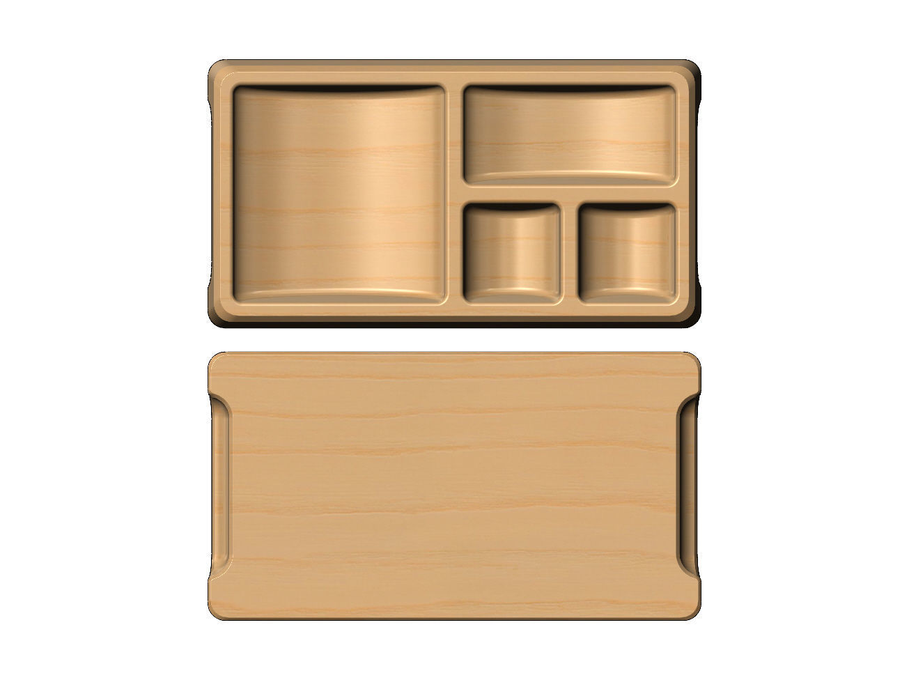 Rectangular 4 pockets serving tray relief  3D print model_1