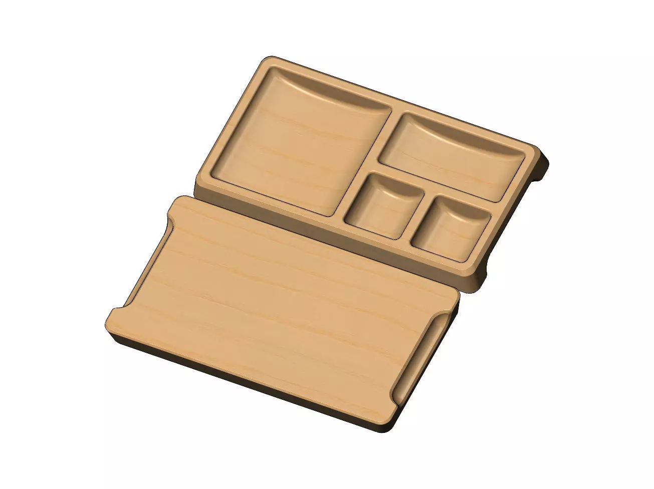 Rectangular 4 pockets serving tray relief  3D print model_0