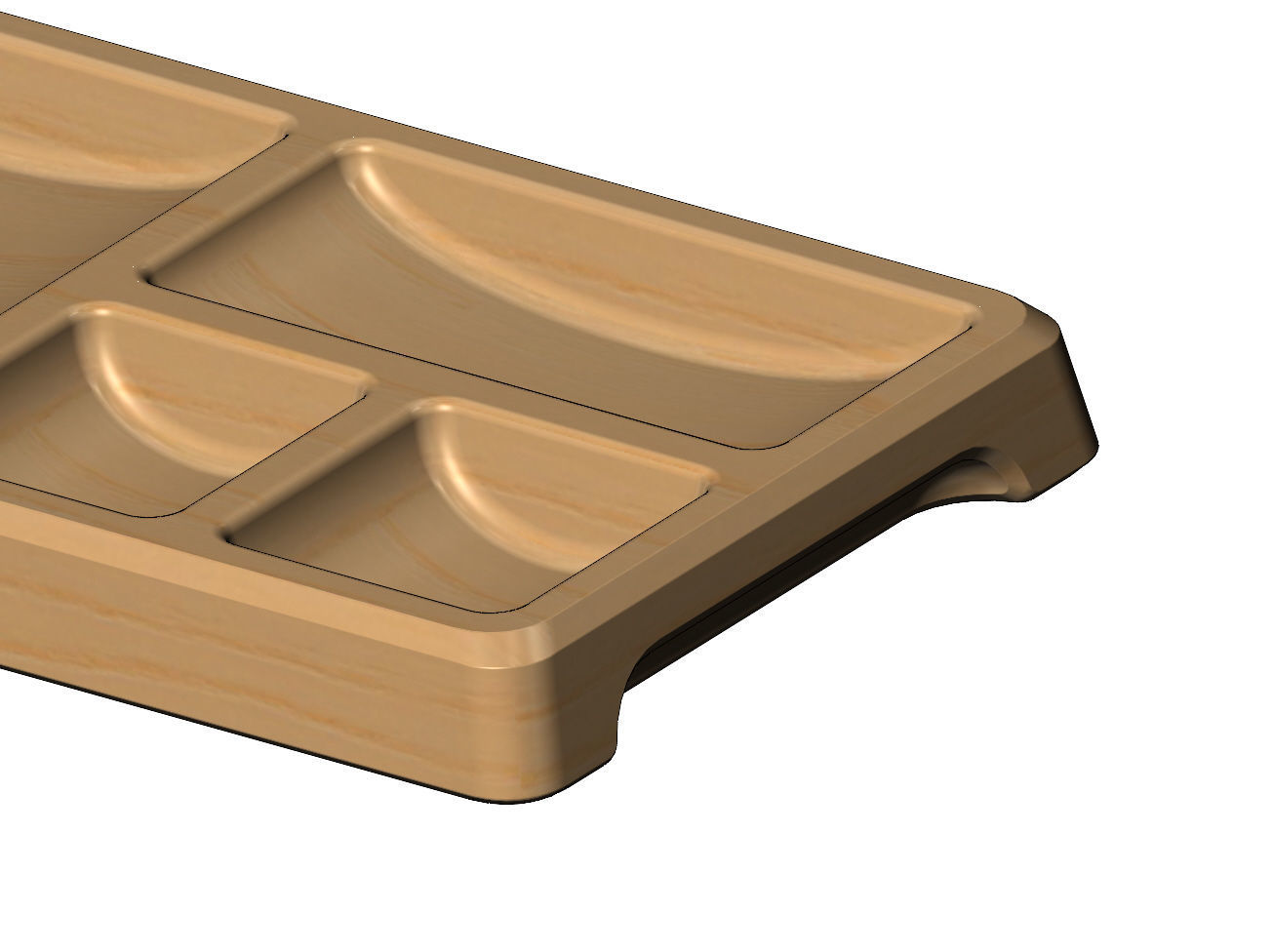 Rectangular 4 pockets serving tray relief  3D print model_3
