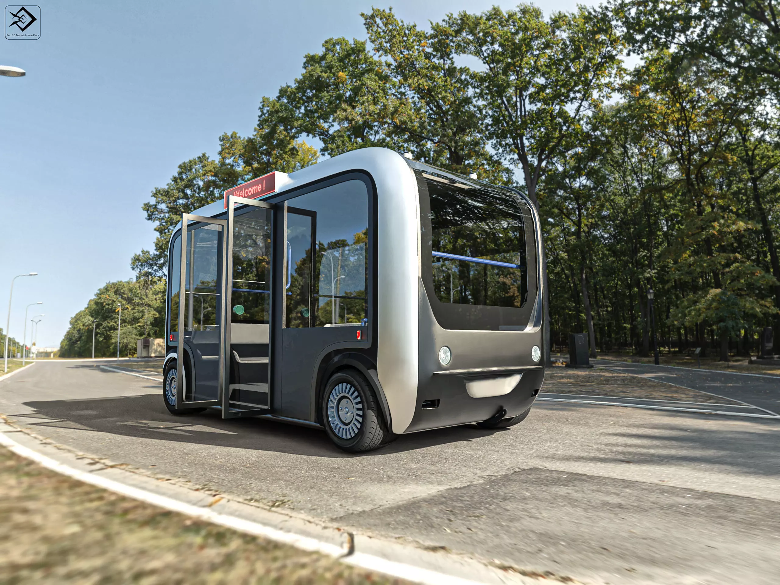 Driverless Bus Low-poly 3D model