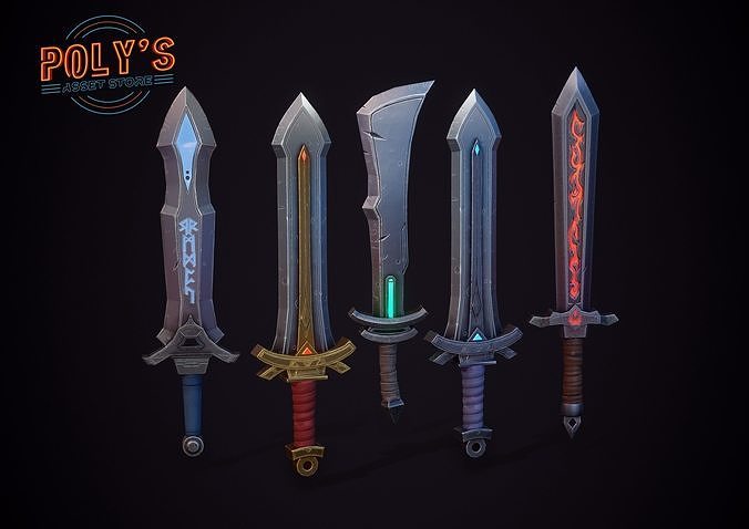Fantasy Sword Set - Low Poly Stylized  Free low-poly 3D model