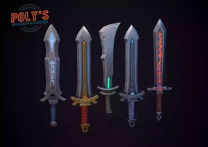 Fantasy Sword Set - Low Poly Stylized  Free low-poly 3D model