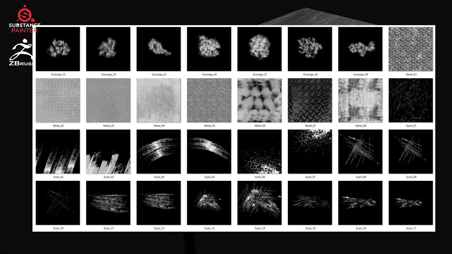 Damage Stencils for Substance Painter and ZBrush 3D model CGTrader