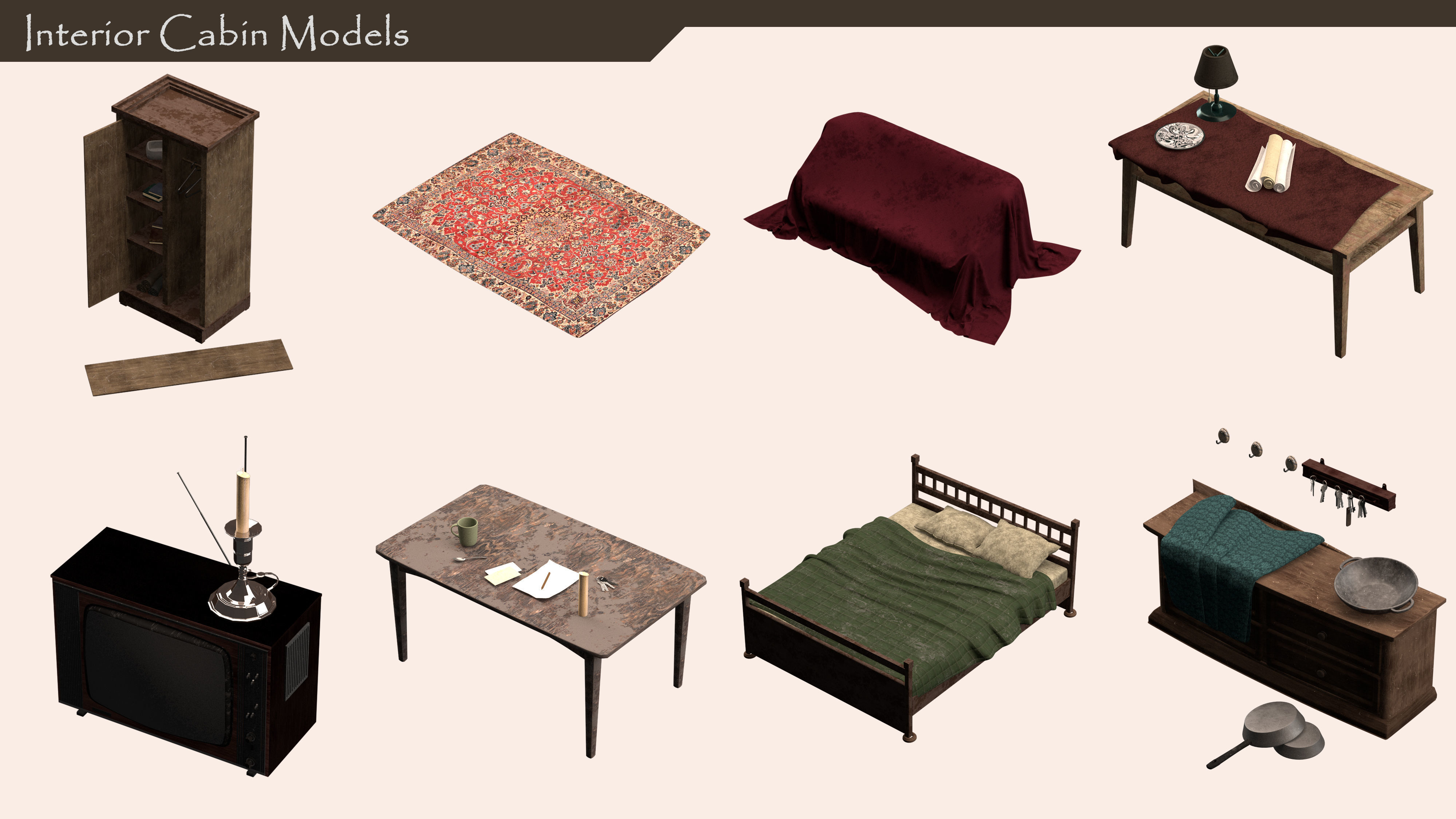 Interior Cabin Set 3D model_3