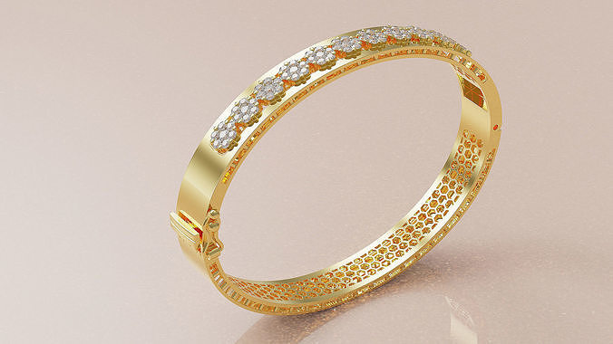 Bracelet gold bangle with diamonds 3D print model