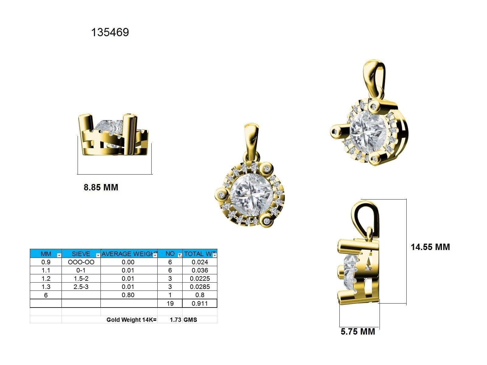 Women round solitaire pendant 3dm stl render detail 3D print model_9