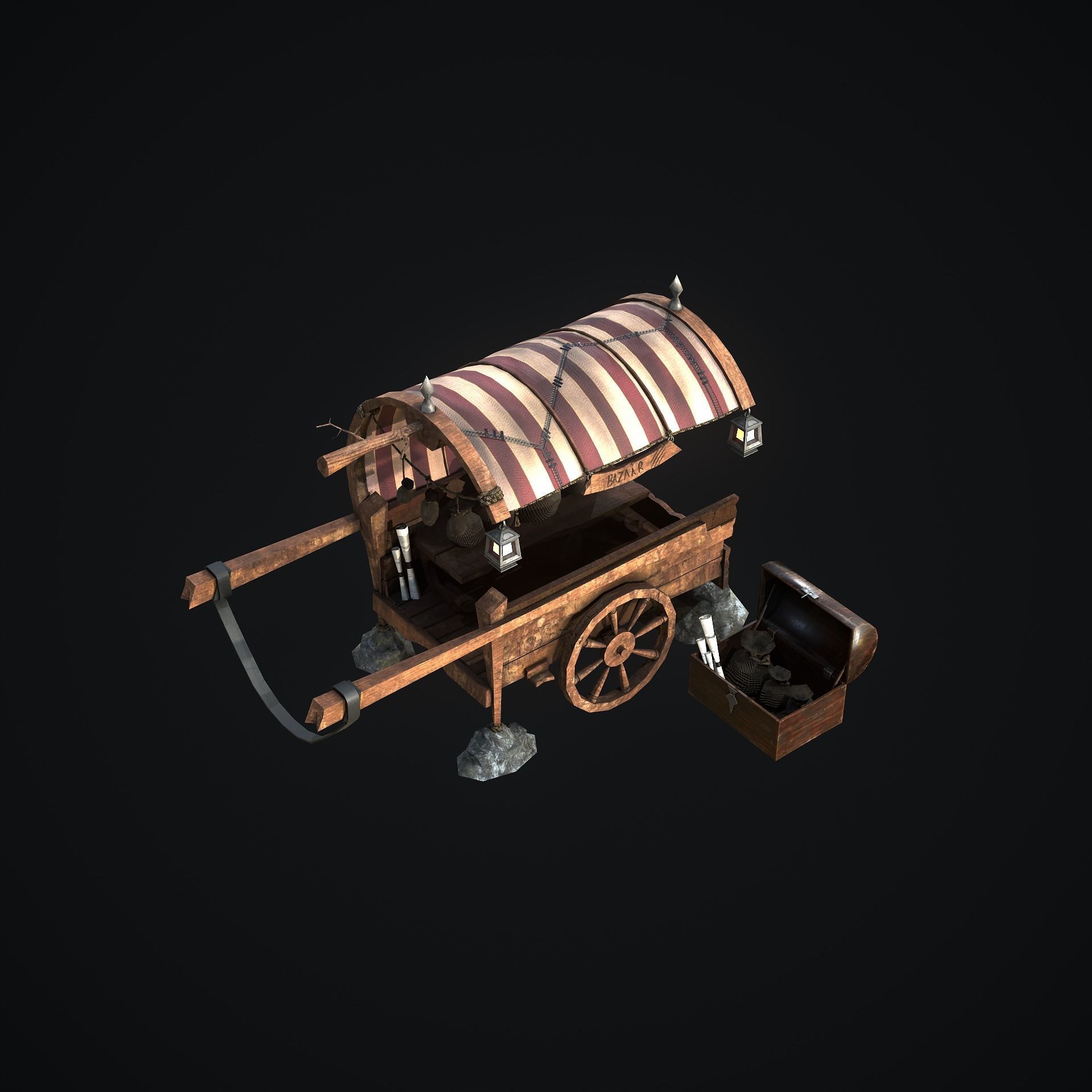 Medieval Shop cart Low-poly 3D model_12