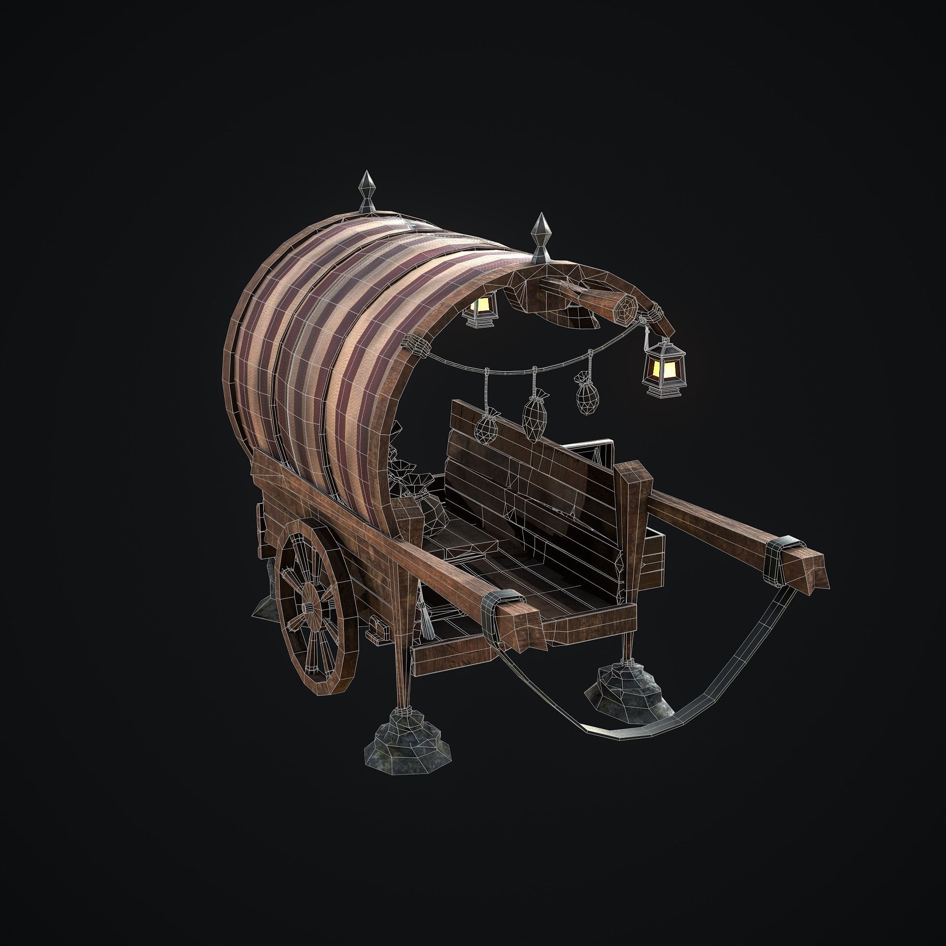 Medieval Shop cart Low-poly 3D model_16