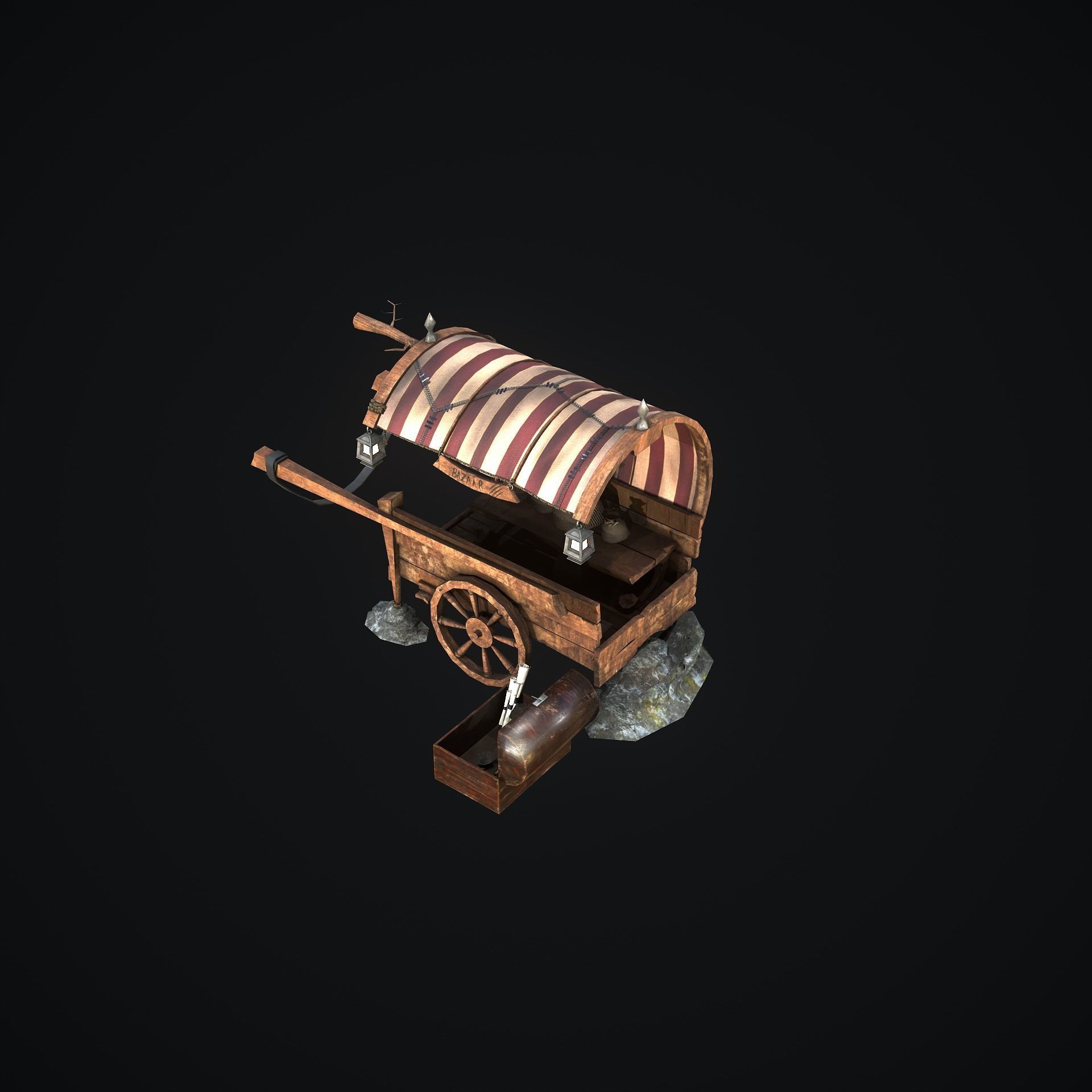 Medieval Shop cart Low-poly 3D model_11