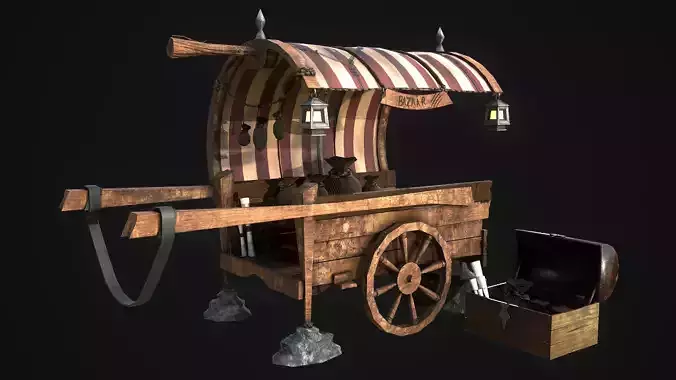 Medieval Shop cart Low-poly 3D model