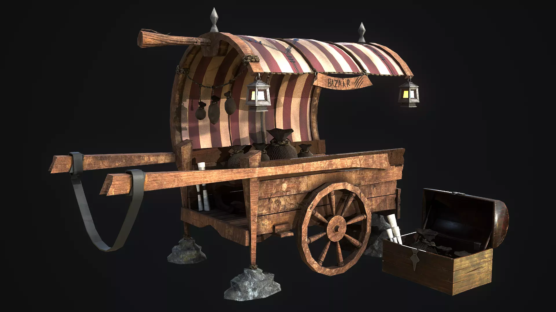 Medieval Shop cart Low-poly 3D model_0