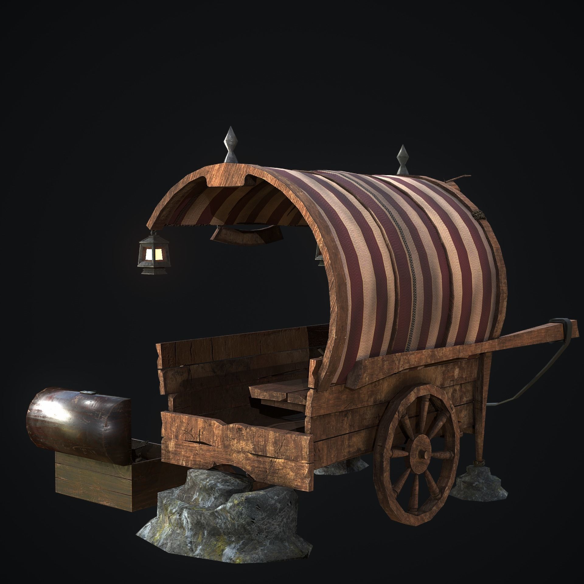 Medieval Shop cart Low-poly 3D model_4