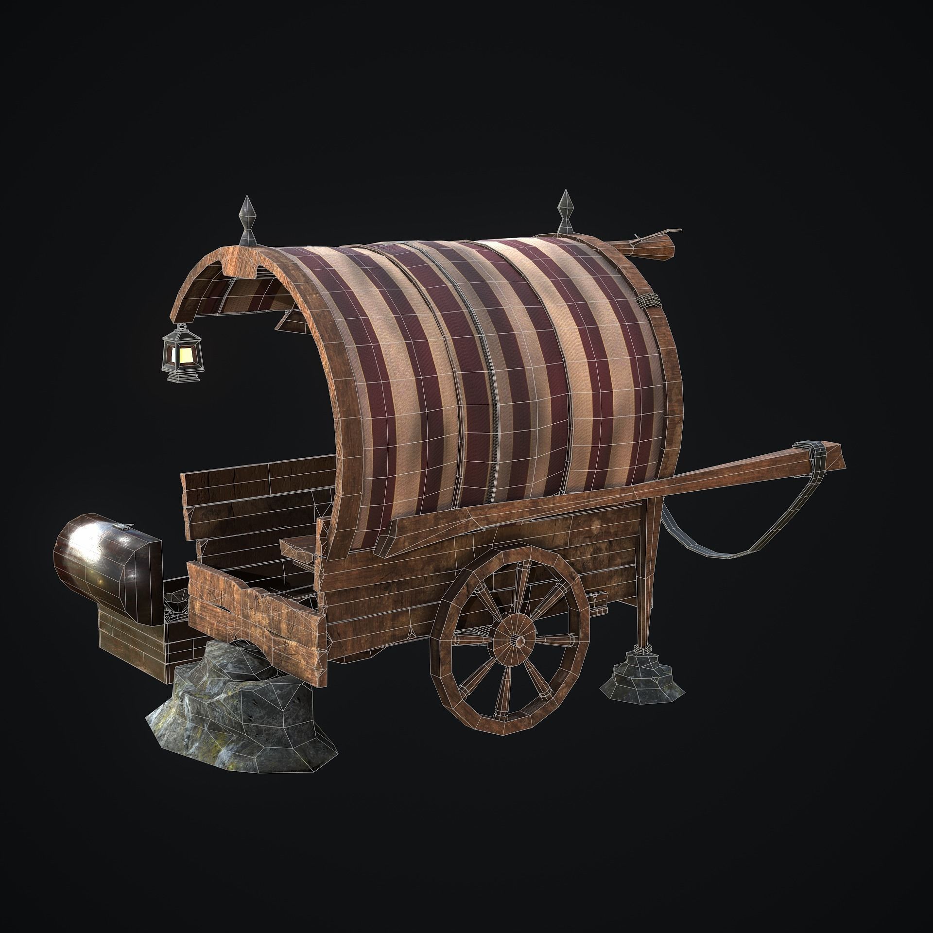 Medieval Shop cart Low-poly 3D model_15