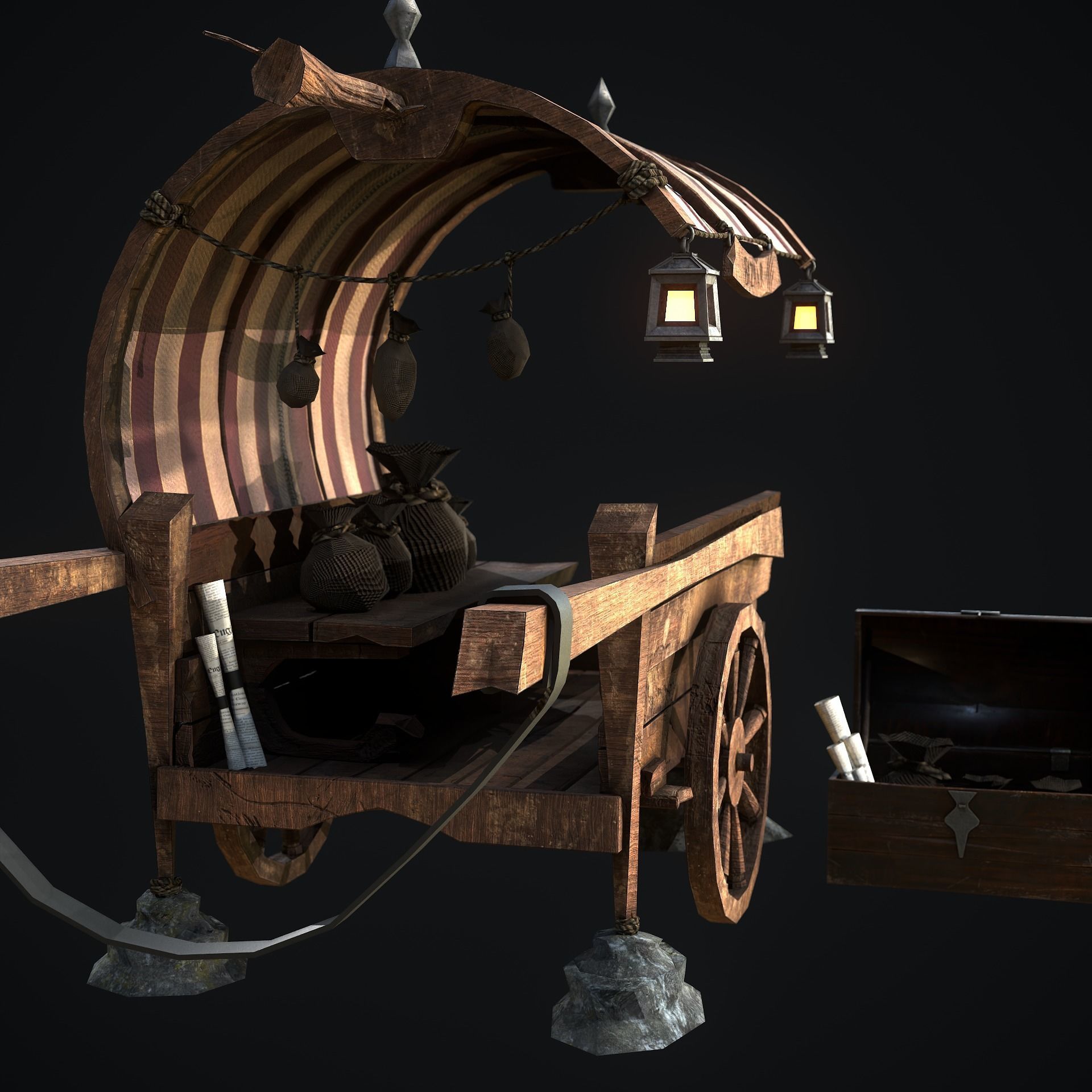 Medieval Shop cart Low-poly 3D model_7