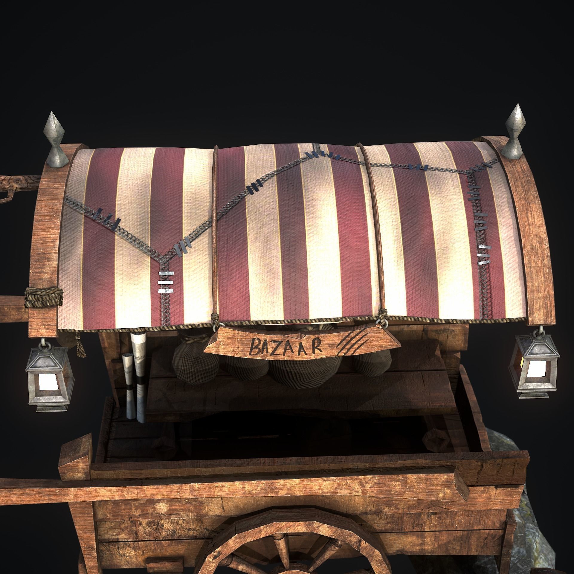 Medieval Shop cart Low-poly 3D model_9
