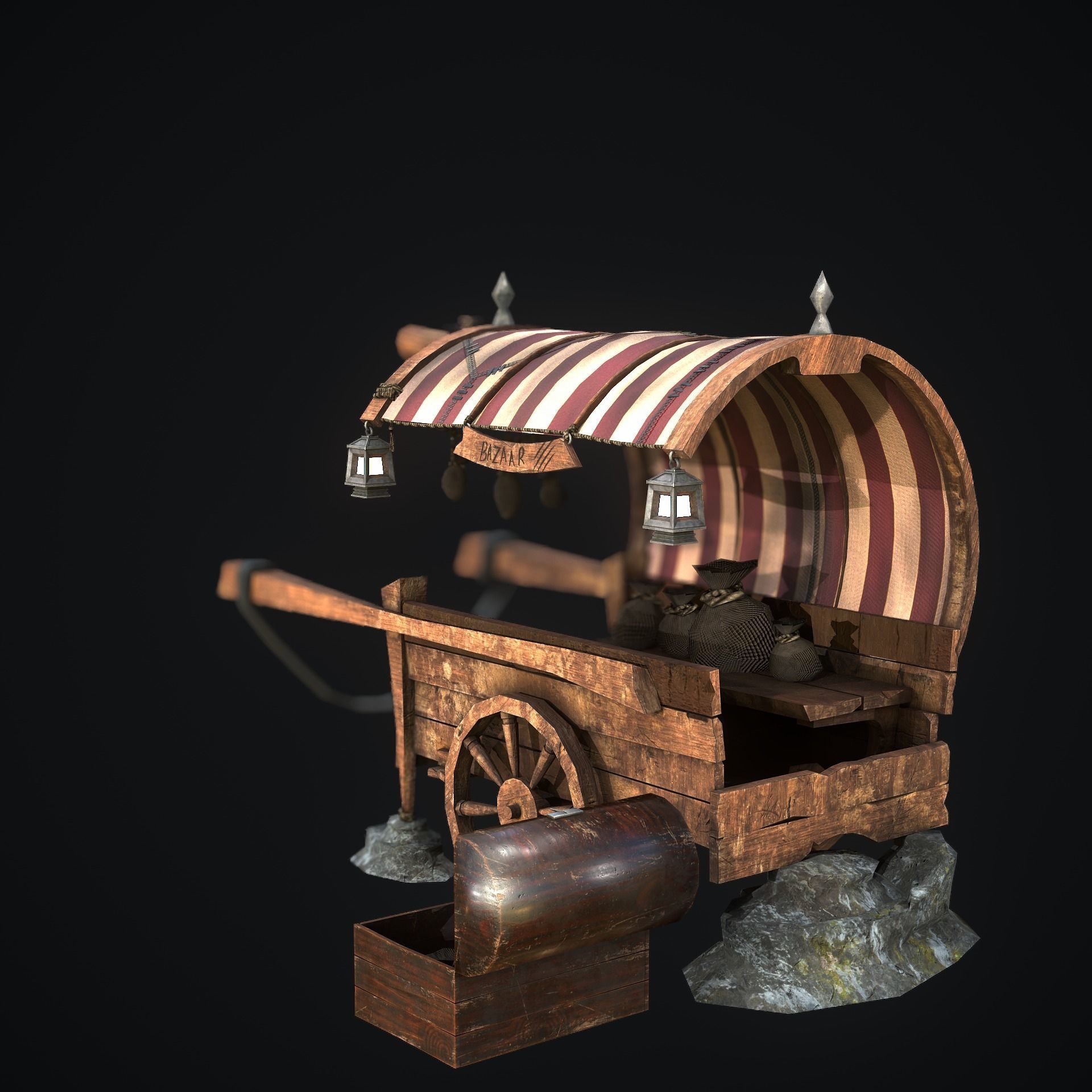 Medieval Shop cart Low-poly 3D model_3