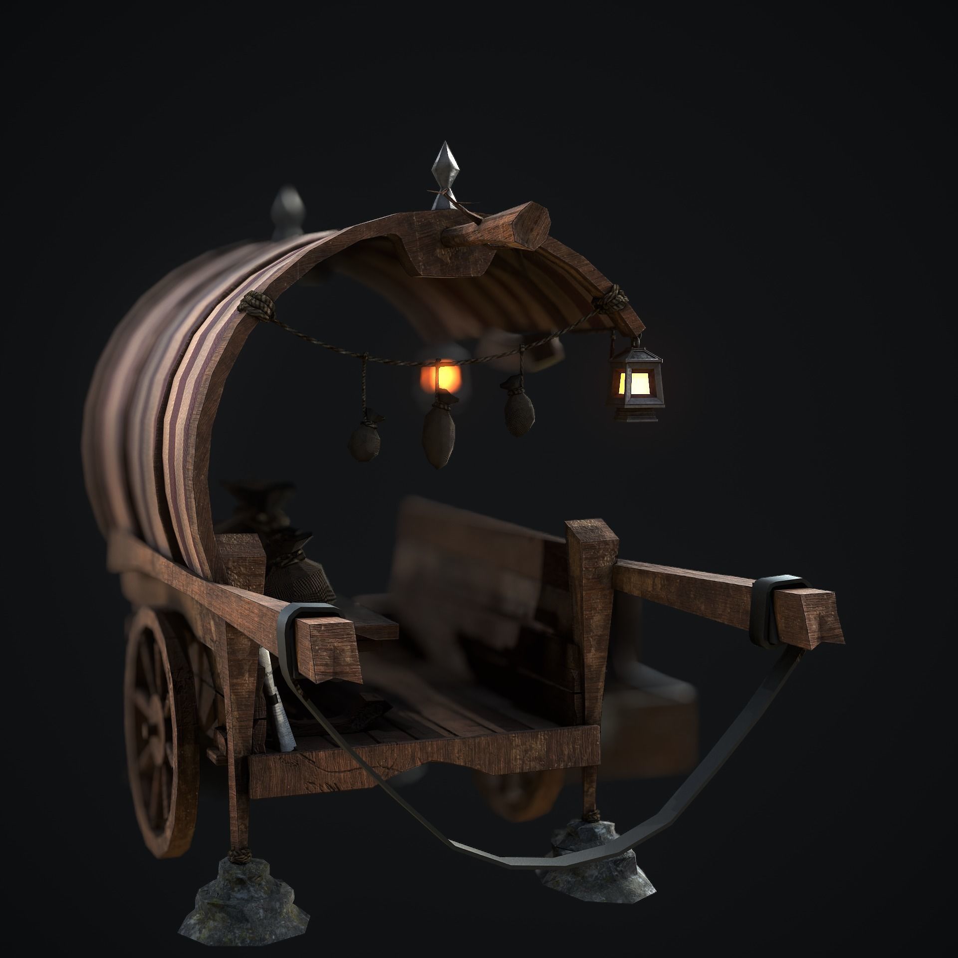 Medieval Shop cart Low-poly 3D model_5