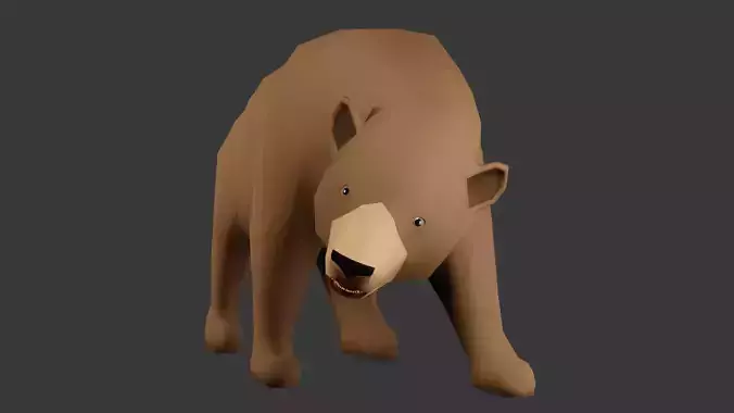 Low poly Grizzly Bear Rigged 3D model