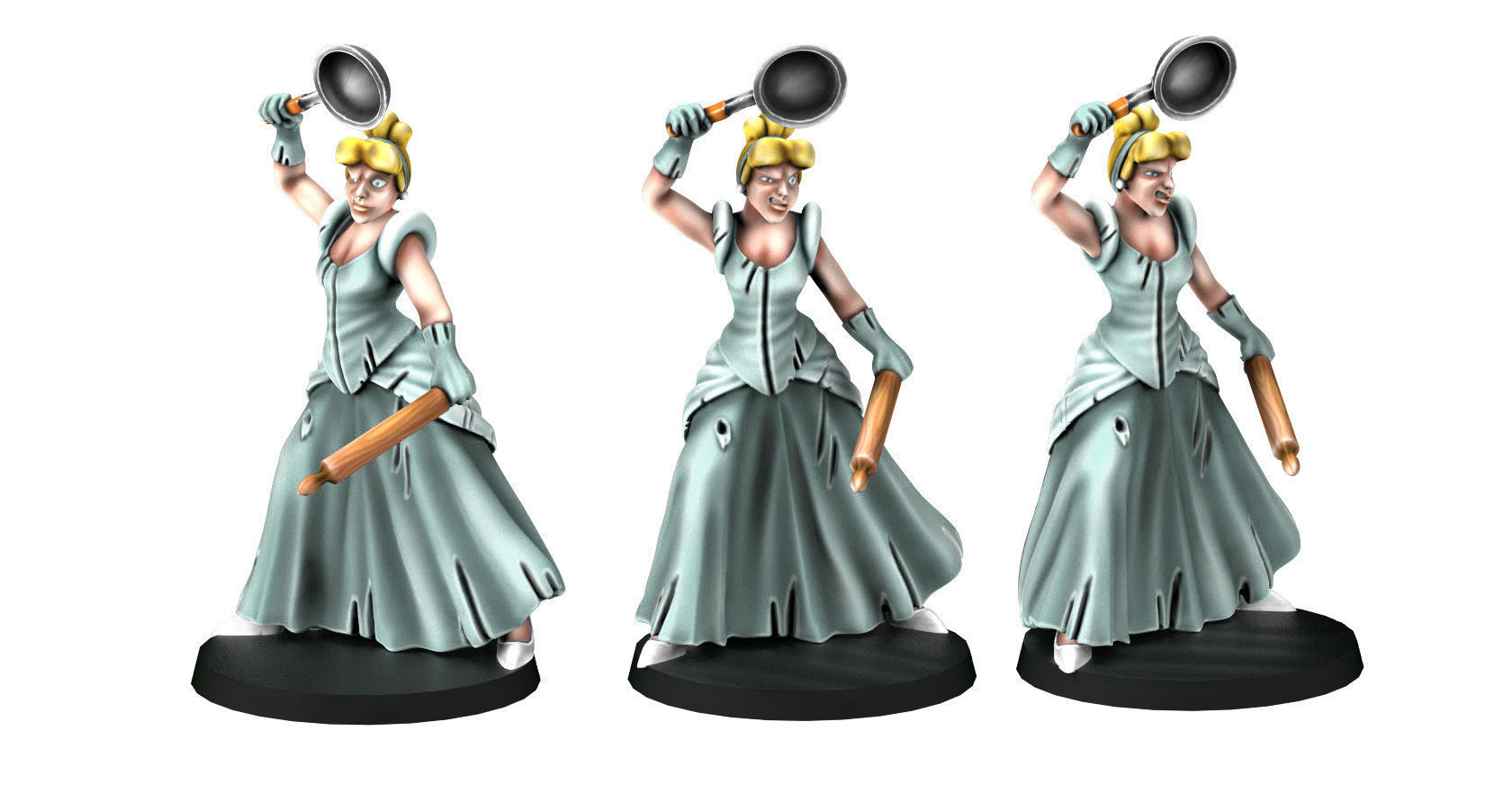 Cinderella figurine of woman and two mice 3D print model_1
