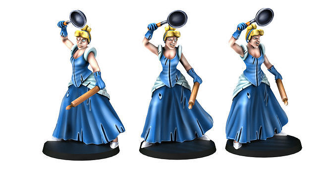 Cinderella figurine of woman and two mice 3D print model