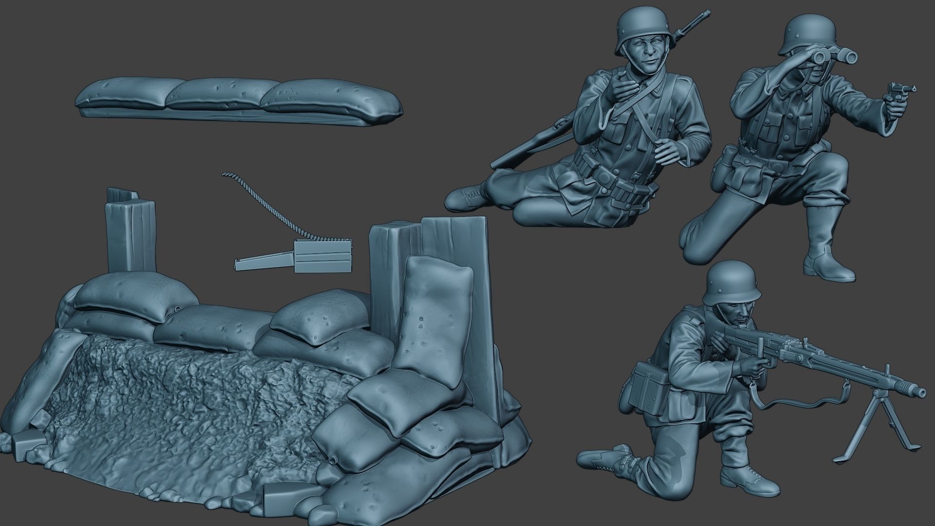 German soldier ww2 MG42 Group G7 3D print model_1