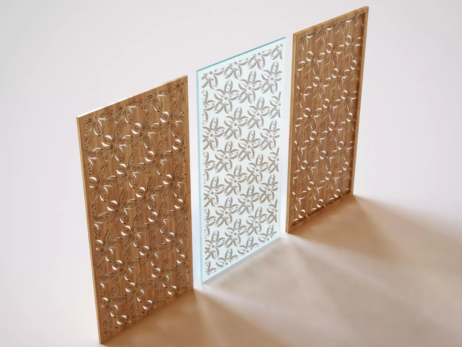 Partition three wooden panels 3D model_0