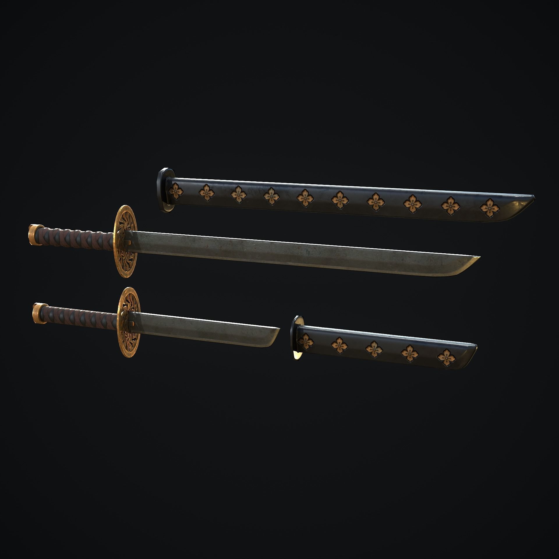 Katana three samurai swords Low-poly 3D model