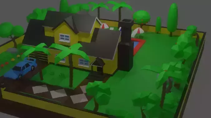 House and Garden Environment Low-poly 3D model