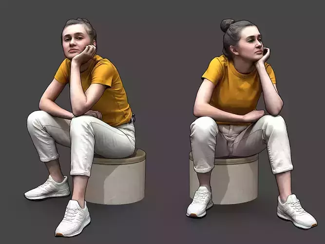Stylized Woman Character Sitting 3D model