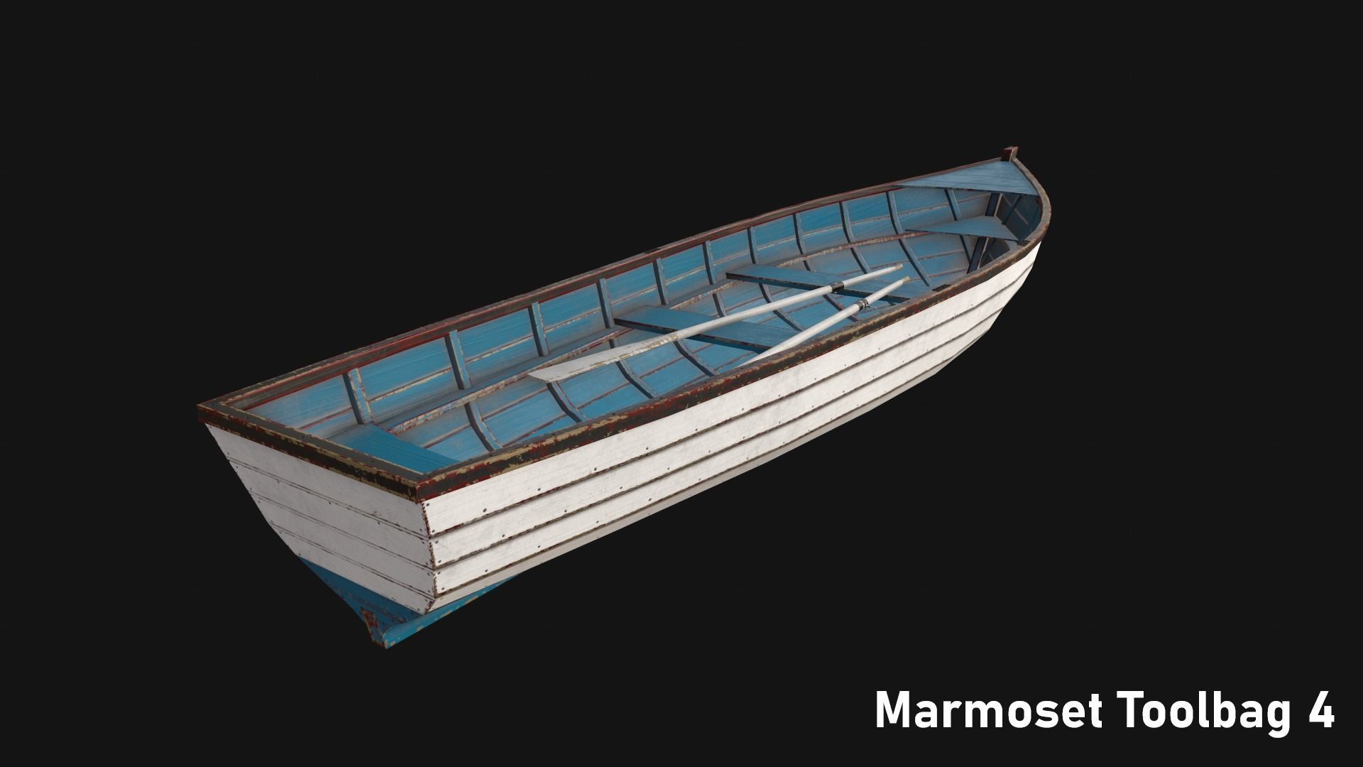 Wooden boat Low-poly 3D model_2