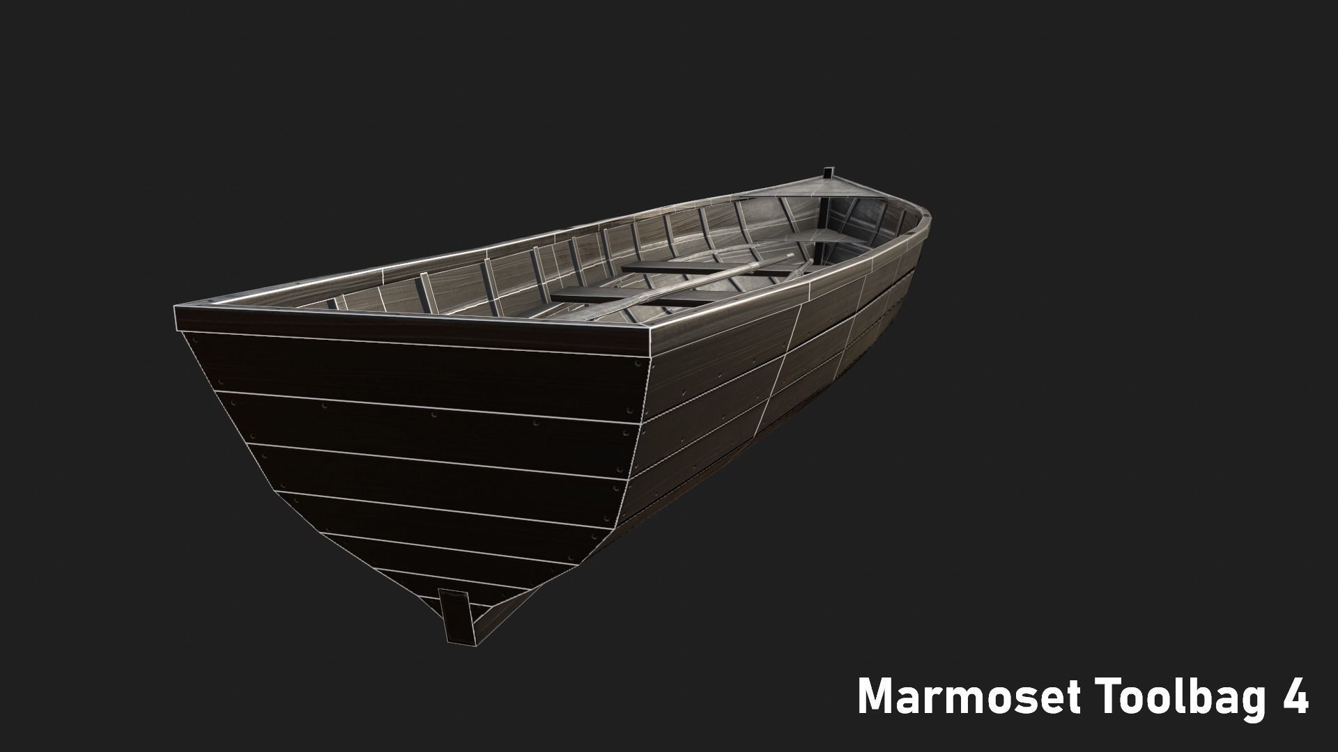 Wooden boat Low-poly 3D model_13