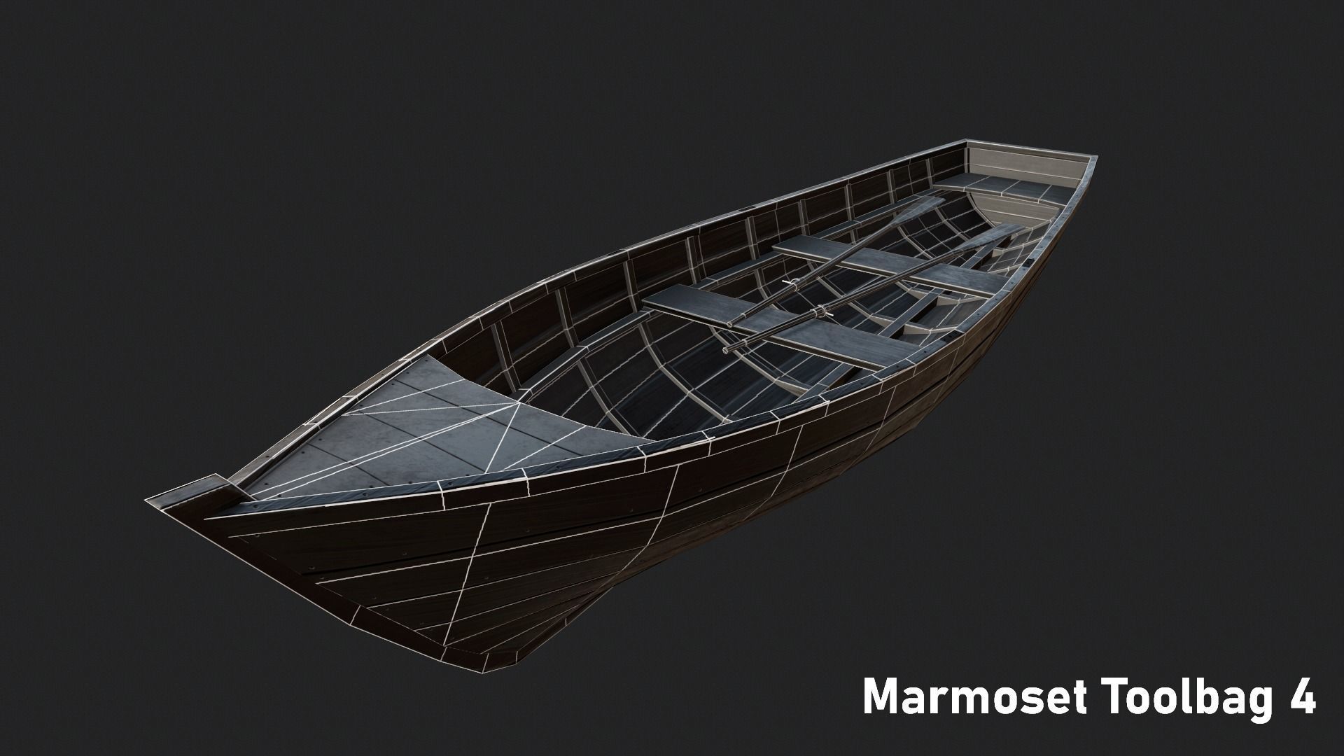 Wooden boat Low-poly 3D model_12