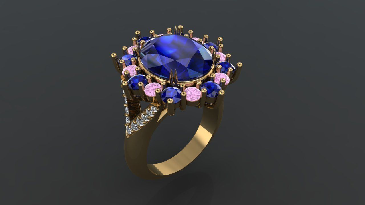 Ring 3 sapphire 3D print model_1
