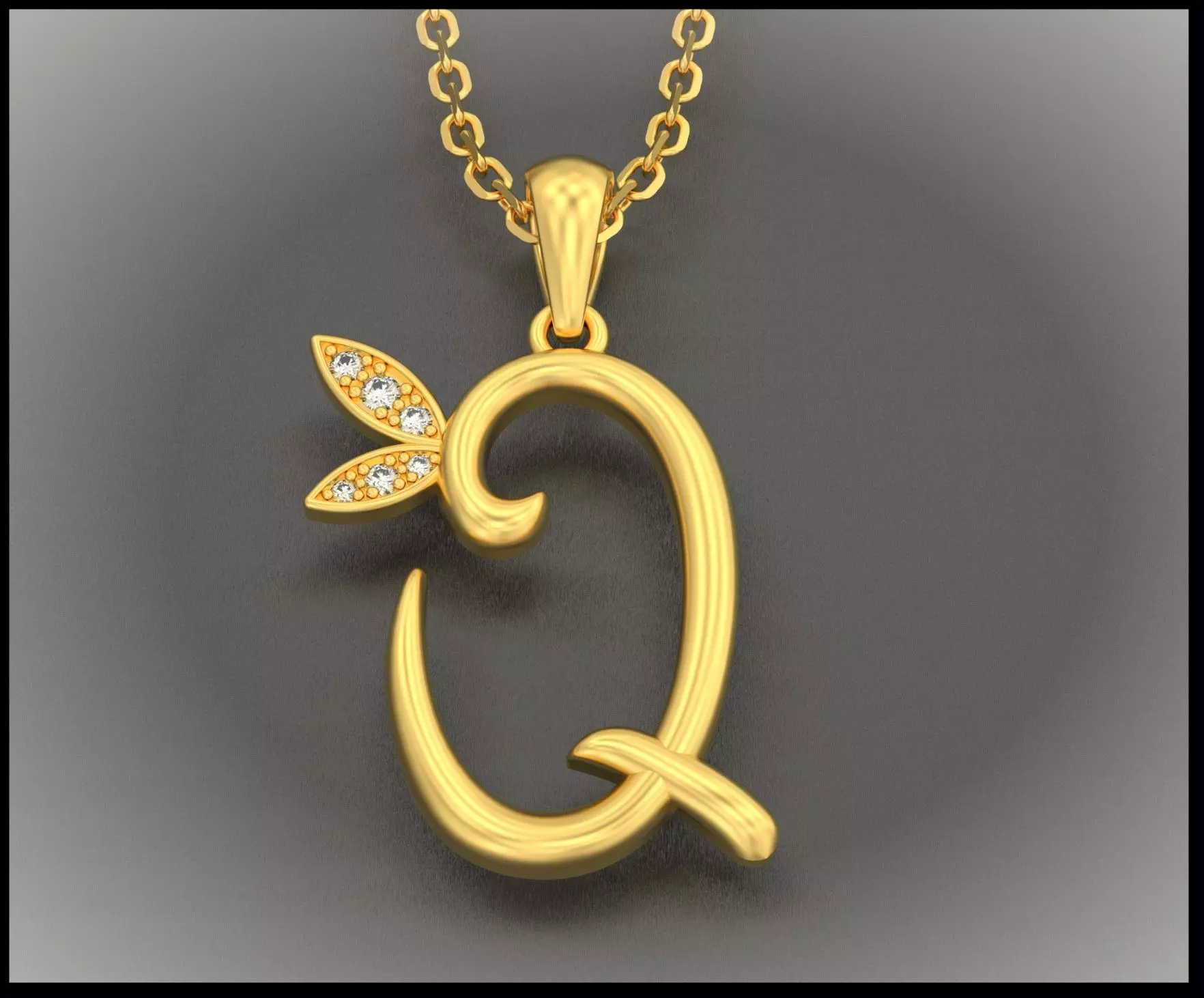 Q Letter Leaf Style 3D print model_0