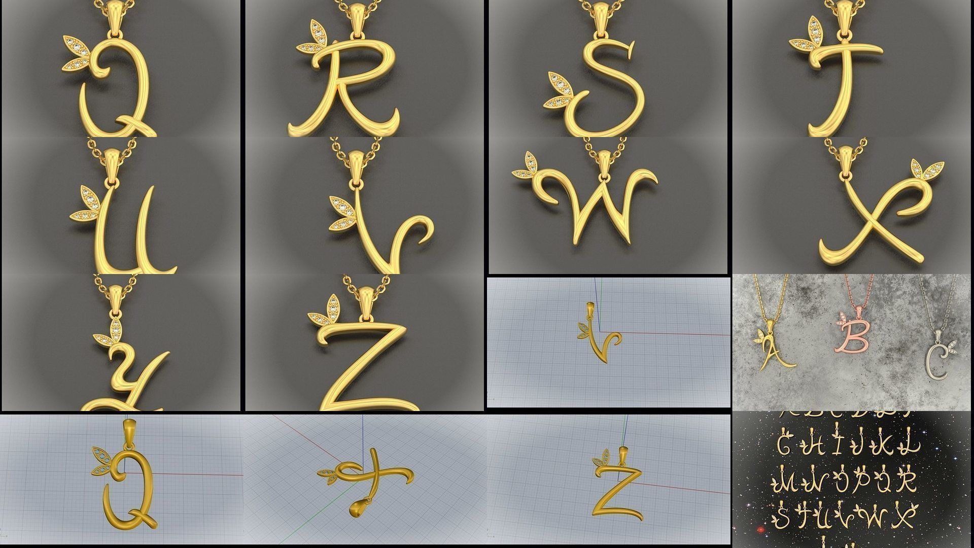 A-Z Letter Leaf Style 3D Model Collection_1