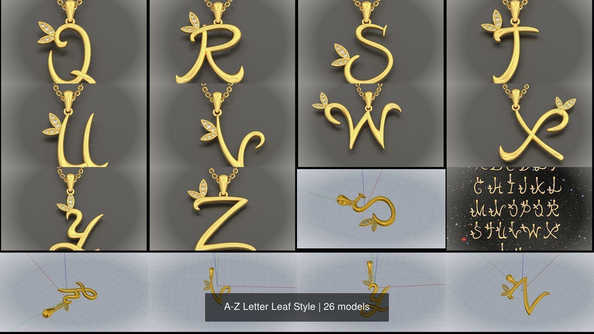 A-Z Letter Leaf Style 3D Model Collection_2