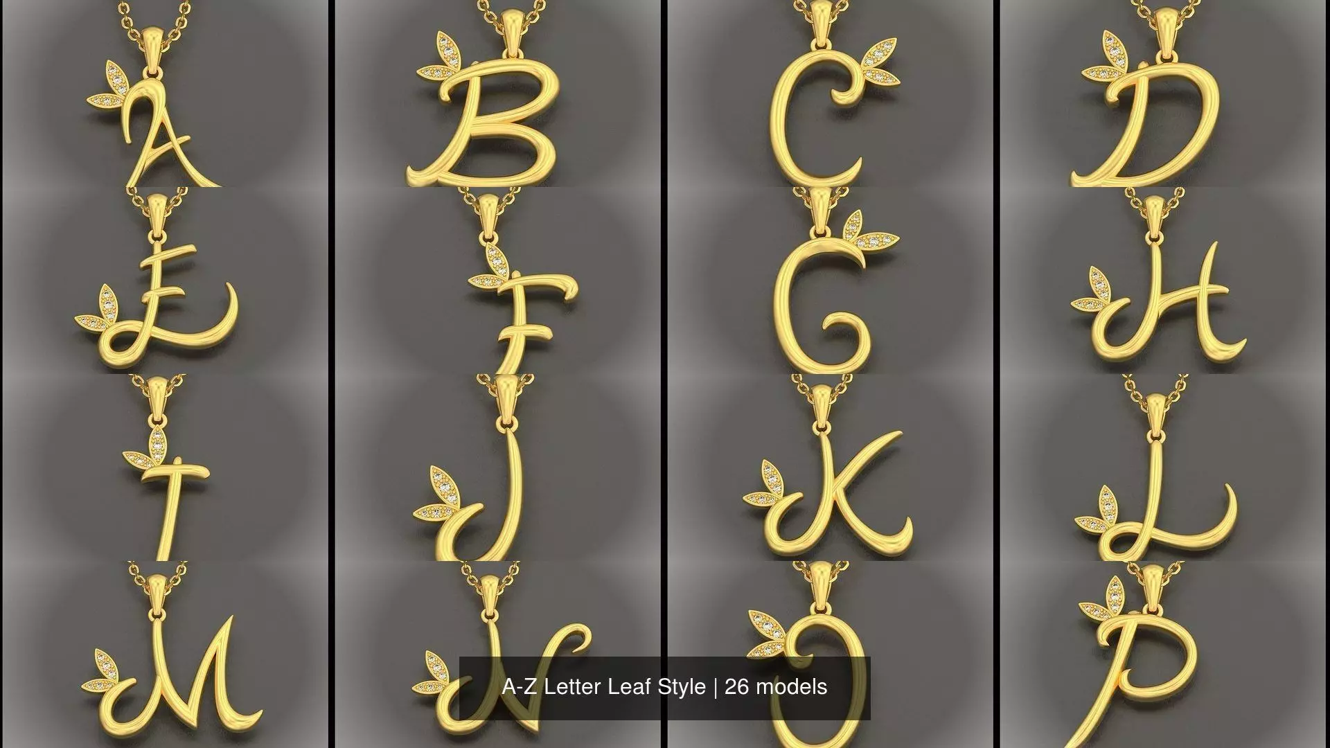 A-Z Letter Leaf Style 3D Model Collection_0