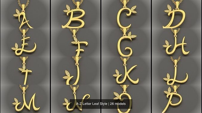 A-Z Letter Leaf Style 3D Model Collection