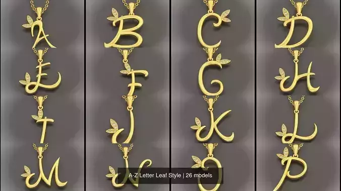 A-Z Letter Leaf Style 3D Model Collection