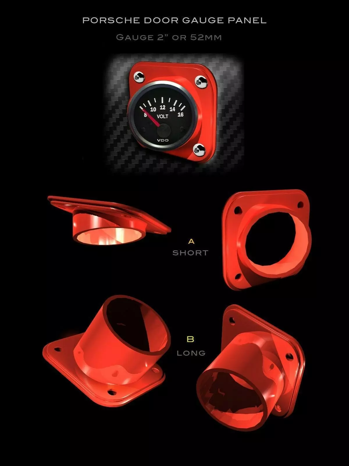 Custom Gauge Door or Center console Mounted Gauge Holder 52 mm 3D print model_0