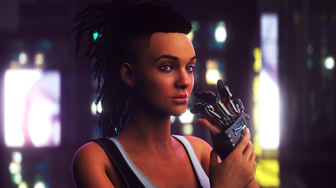 Cyberpunk Rigged Female Model with Facial Blend shapes Low-poly 3D model