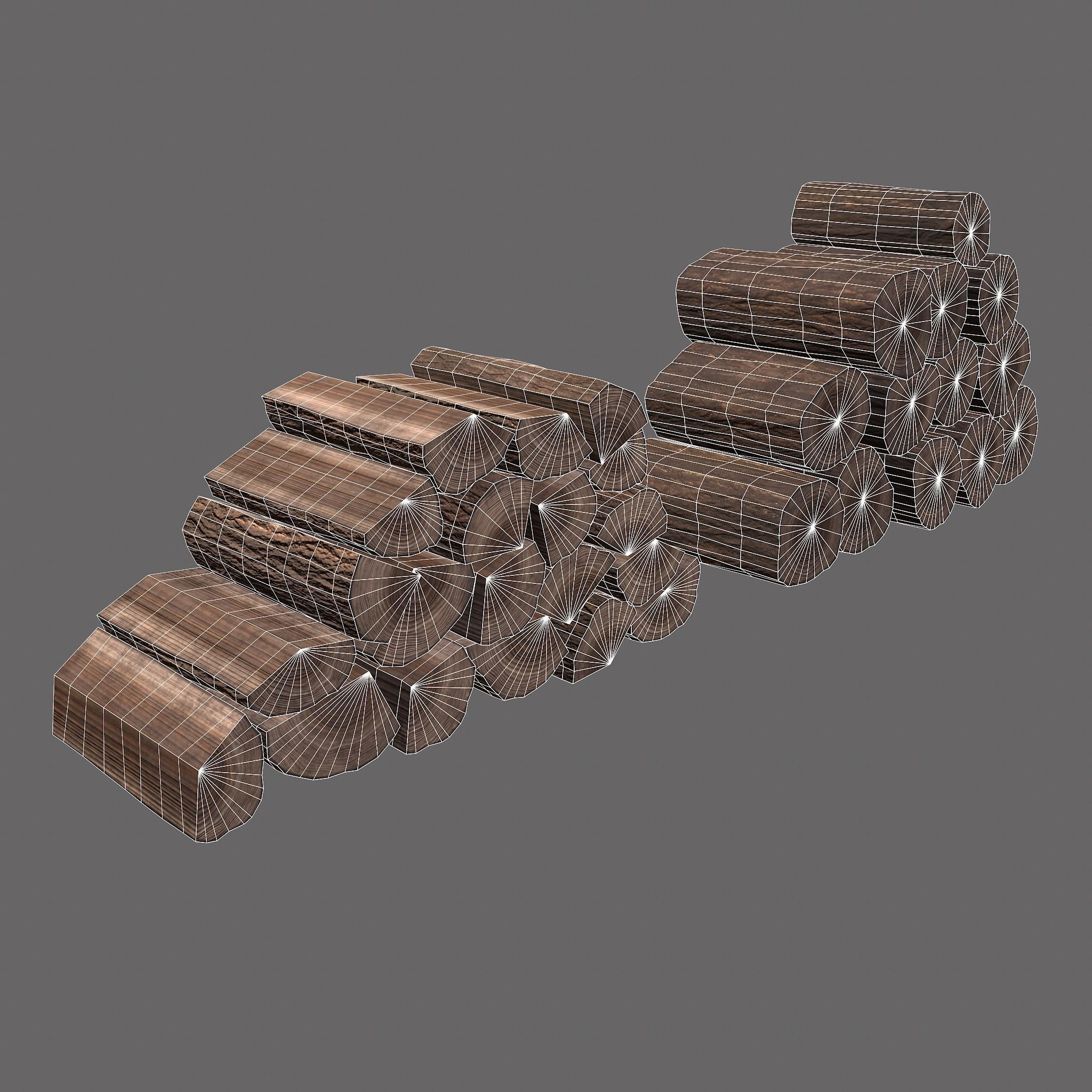 Wood Stacks Logs and Pieces 3D Model Collection_14