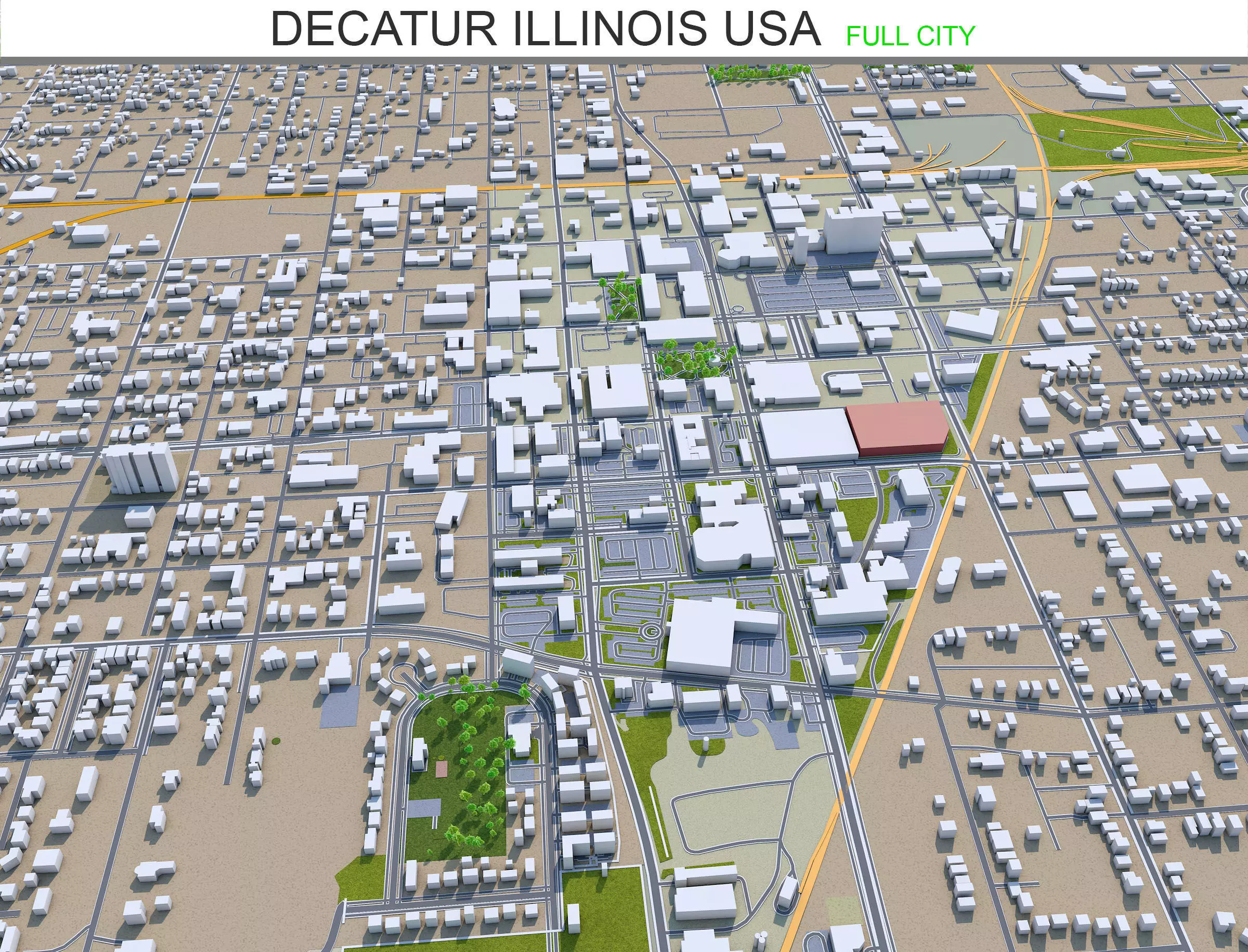 Decatur Illinois USA 40km Low-poly 3D model
