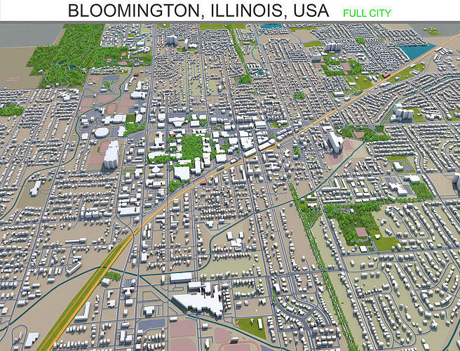 Bloomington Illinois USA 30km Low-poly 3D model