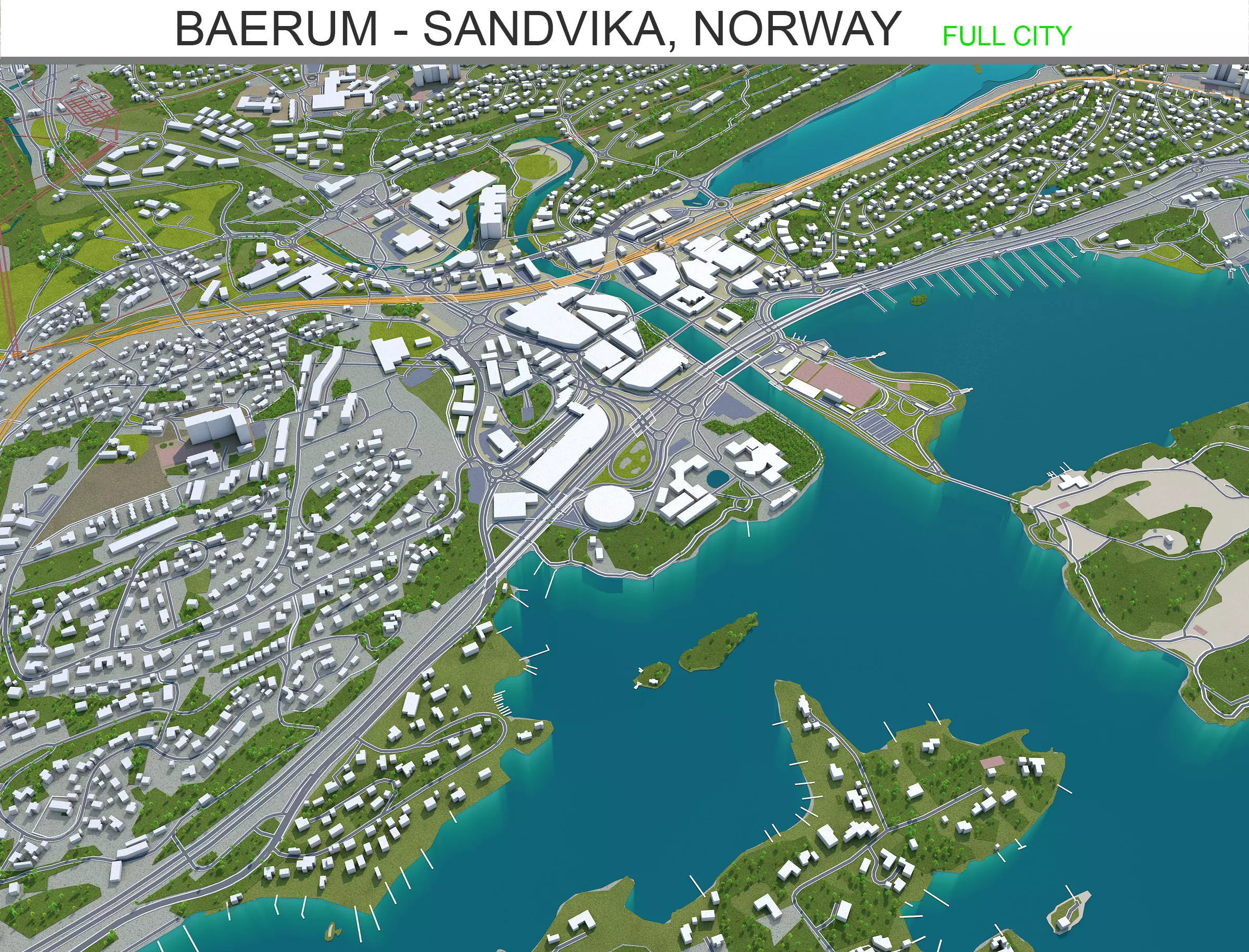 Baerum Sandvika Norway 10km Low-poly 3D model_0